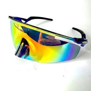 Wraparound shield visor ski sunglasses rainbow mirrored men hiking running